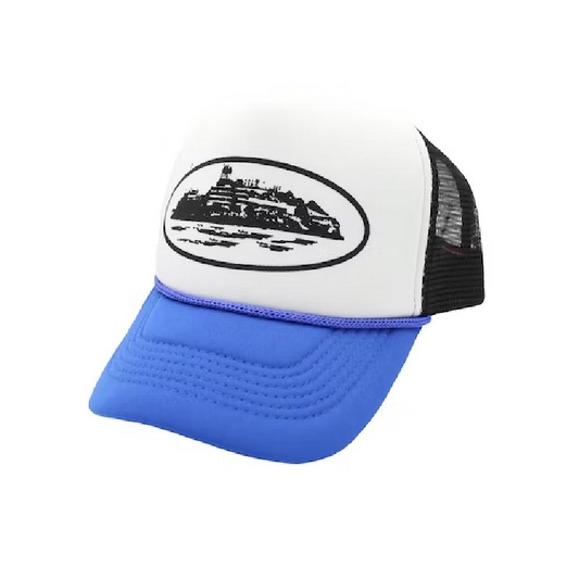 Alcatraz Trucker Hat Black/Royal by Corteiz